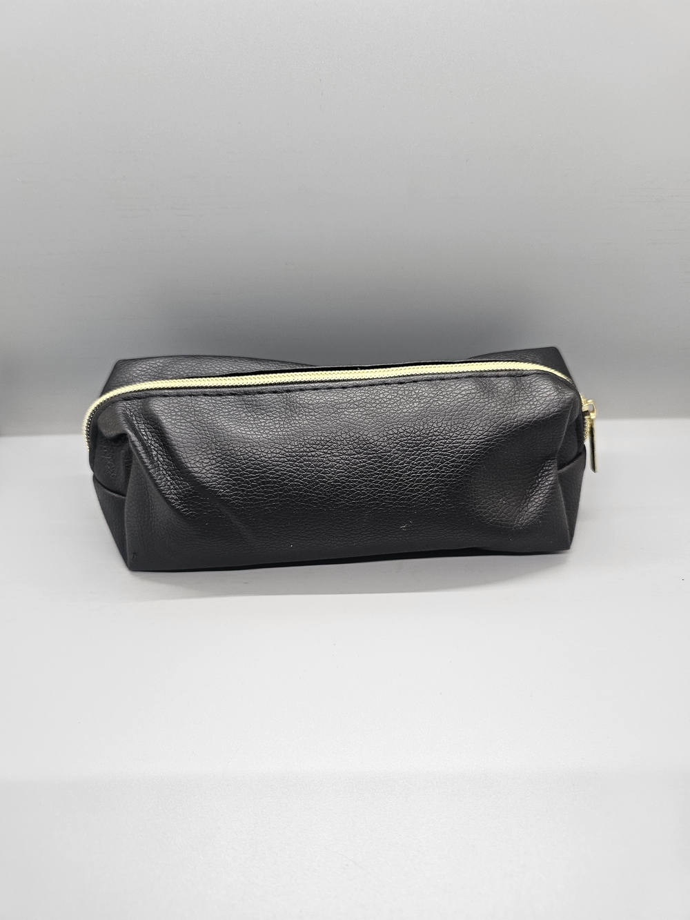 Black Leather Travel Dopp Kit with Gold Zipper
